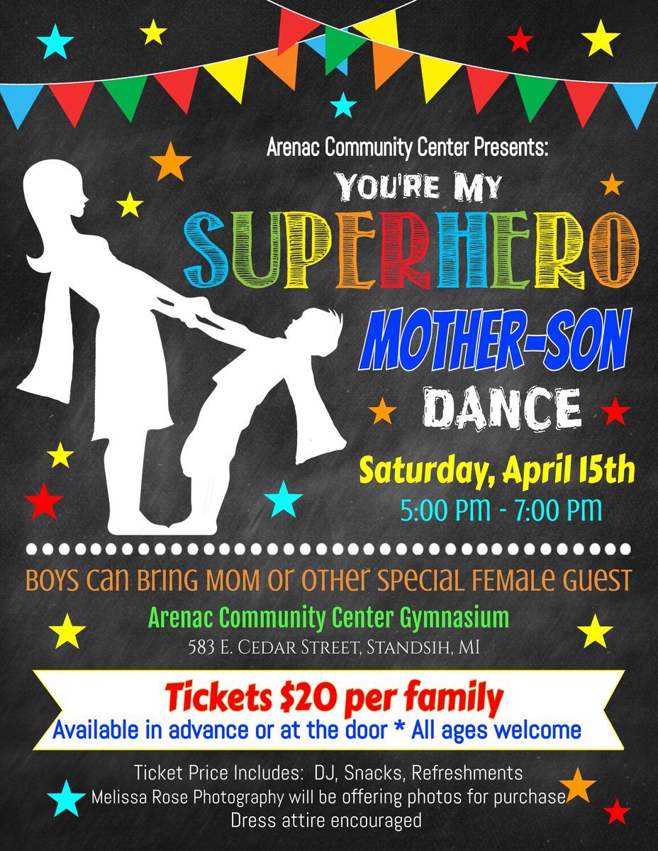 BAGreatStart's tweet photo. MOTHER & SON DANCE at the Arenac Community Center in #standishmi on April 15 at 5-7 PM. https://t.co/NZ3voMJeKX