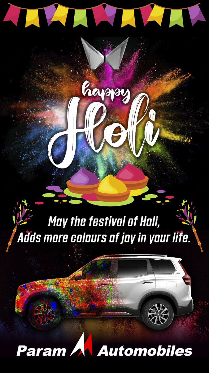 MahindraParam's tweet photo. Wishing you a very HAPPY HOLI! May the festival of colour fills joy and happiness in your life.
#MahindraParamAutomobiles
#ParamAutomobiles
#MahindraRise
#Mahindra
#MahindraSUVs
#HappyHoli
#Holi
#HoliFestival https://t.co/MW6ATMhJm1