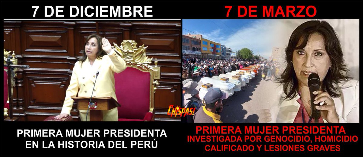 Dina Boluarte cumple hoy tres meses en el gobierno. Tres meses y 70 hermanos nuestros muertos en protestas que piden su renuncia. 
¿No le son suficientes estas muertes, señora? 
¡Vayase!