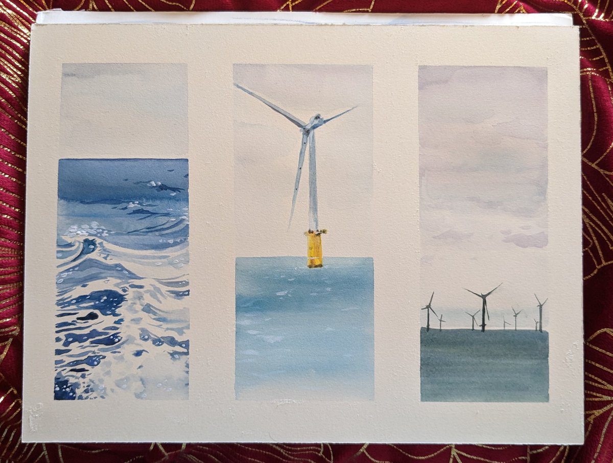 LauraMakesMagic's tweet image. In the interim I've just been using up all my energy on my art course, and I'm really loving it! Yesterday I made these sketches of the wind farm where I live as practice learning watercolours