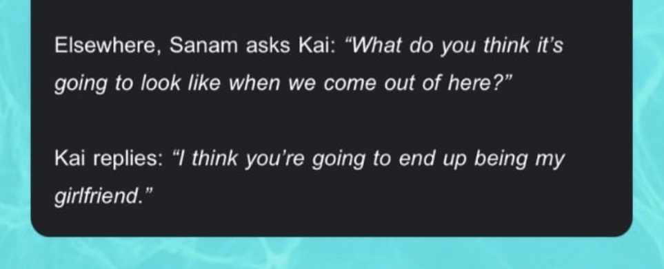 sanaravishing's tweet photo. Kai saying “I think you’re going to end up being my girlfriend”??? OOP they are so DAMN CUTE I love them with ALL my HEART IDC, BEHOLD THE MOMENT!

#LoveIsland https://t.co/vBF3keGdHN