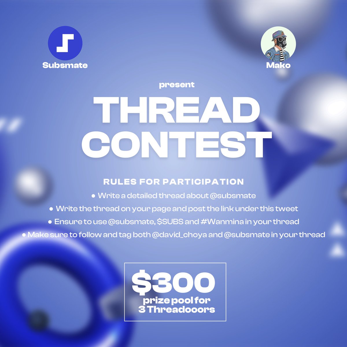 david_choya's tweet image. A WHOOPING $300 THREAD CONTEST

Fully Sponsorship by @subsmate

How to Enter;
• Follow @david_choya, @subsmate &amp;amp; @Wanminafirm + the instructions in the image below 
• Like and RT this tweet 
• Tag 3 other arbitrum threadors you would like to win/join

⏰️ Winners in 72HRS.