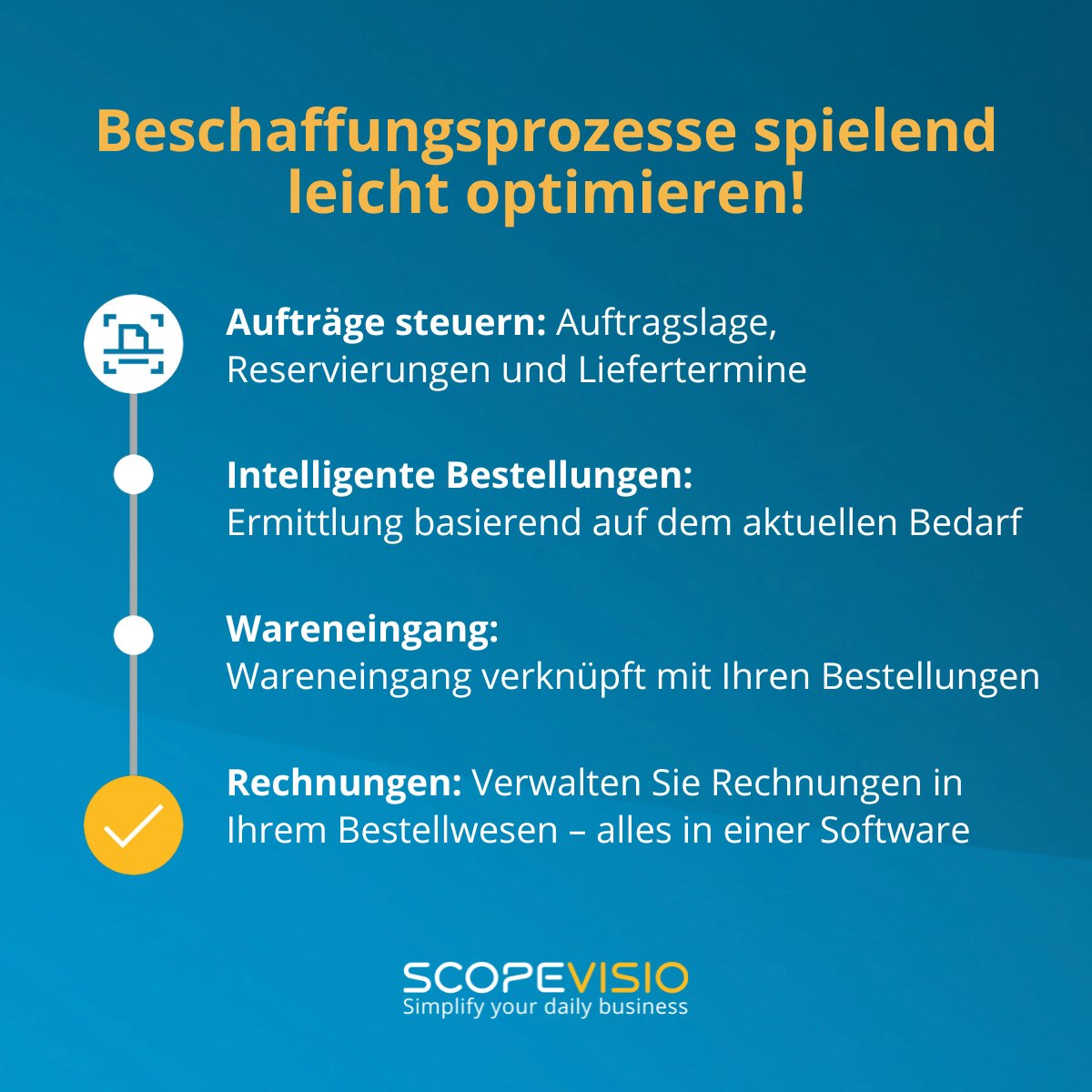 #Beschaffungsprozesse spielend leicht optimieren? 
Mit „Scopevisio Beschaffung“ kein Problem!
Scopevisio unterstützt wesentliche Prozess-Schritte – angefangen bei der Auftragssteuerung über die Bestellung &amp; den Wareneingang bis hin zum Rechnungseingang.
👉 hubs.li/Q01FByrT0