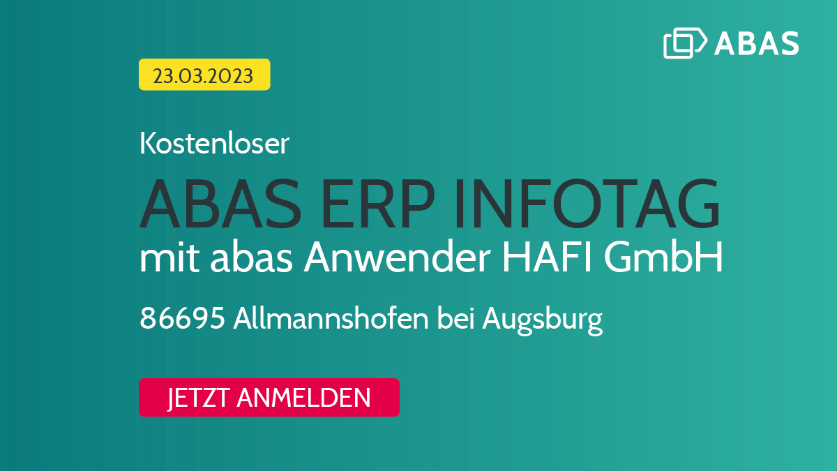 abasERP's tweet photo. Denken Sie über den Wechsel Ihres ERP Systems nach oder haben vielleicht noch keines im Einsatz? 
Seien Sie bei unserem abas ERP Infotag mit abas ERP Anwender HAFI GmbH dabei und lernen Sie unsere ERP Lösung kennen.🖥️

Hier Platz sichern 👉 https://t.co/7xHi5rRE2w

#abasERP #erp https://t.co/ZQuitIVCCc