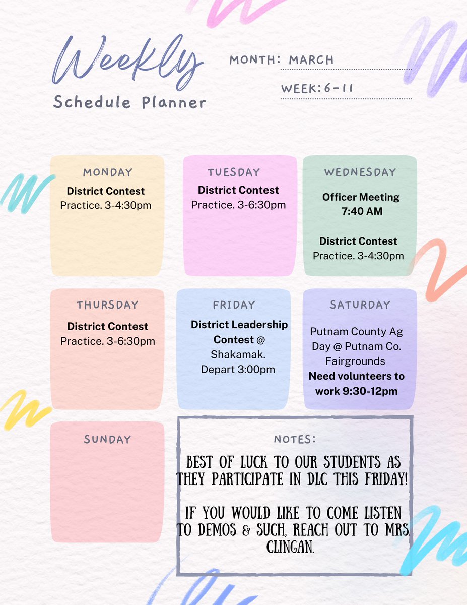 ffa_cloverdale's tweet photo. Weekly Schedule (3/6-3/11) https://t.co/TsBhfII3dS