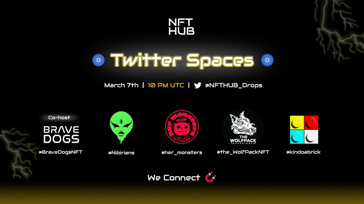 NFTHUB (@nfthub_drops) on Twitter photo NFTHUB Talks EP 20, connect for alpha and discussion!
Co-host: <a href="/Ciscono/">Cisco</a> <a href="/BraveDogsNFT/">Brave Dogs | Space & Beyond</a>
Guests: <a href="/her_monsters/">Her Monsters Gang 🦊</a> <a href="/Nibirians/">Nibirians 👽</a> <a href="/the_WolfPackNFT/">The Wolfpack Experience 🐺 | MINTING NOW!</a> <a href="/kindoabrick/">Kind Of a Brick</a>
Giveaway $ADA + WLs:
1⃣ Follow all +🔔
2⃣ RT,❤️+ tag 3 friends
3⃣ Reminder⬇️
x.com/i/spaces/1eaKb…
#NFTCommunity #NFT #CNFT NFTHUB Talks EP 20, connect for alpha and discussion!
Co-host: <a href="/Ciscono/">Cisco</a> <a href="/BraveDogsNFT/">Brave Dogs | Space & Beyond</a>
Guests: <a href="/her_monsters/">Her Monsters Gang 🦊</a> <a href="/Nibirians/">Nibirians 👽</a> <a href="/the_WolfPackNFT/">The Wolfpack Experience 🐺 | MINTING NOW!</a> <a href="/kindoabrick/">Kind Of a Brick</a>
Giveaway $ADA + WLs:
1⃣ Follow all +🔔
2⃣ RT,❤️+ tag 3 friends
3⃣ Reminder⬇️
x.com/i/spaces/1eaKb…
#NFTCommunity #NFT #CNFT