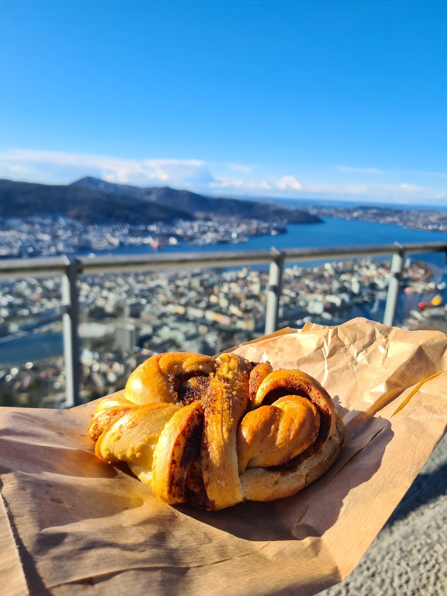 Contender for best cinnamon bun <a href="/annalapwood/">Anna Lapwood</a>? The view isn't too bad either #Norway
