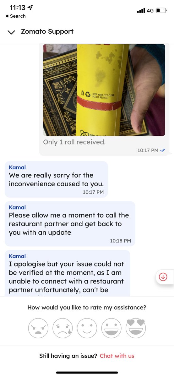 333mayank's tweet photo. @zomatocare worst experience. Quantity issue but no resolution. https://t.co/ubpTJE0gwV