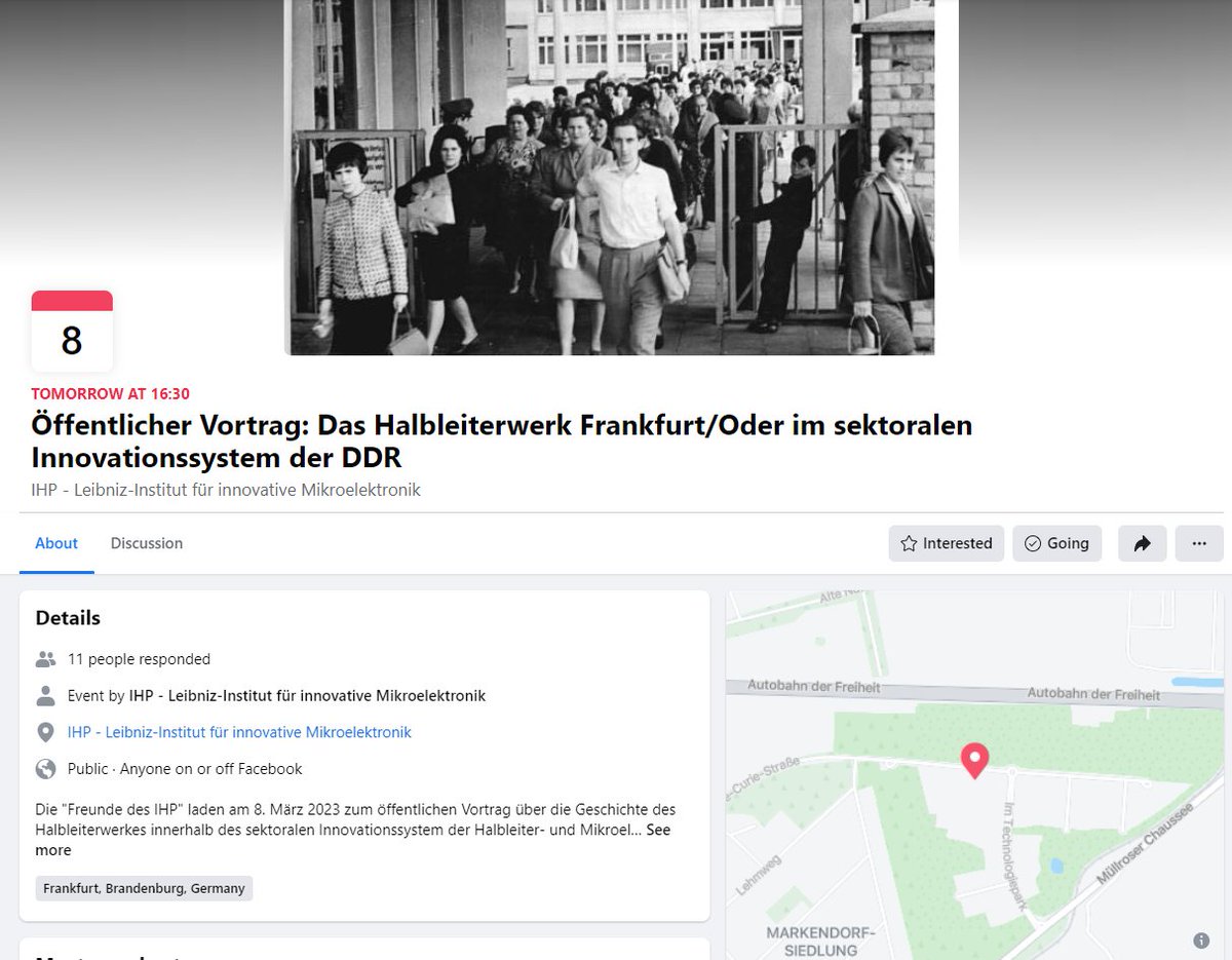 Welche Rolle spielte das #Halbleiterwerk #FrankfurtOder in der #DDR? Wie passte es sich den strukturellen und organisatorischen Änderungen in der Elektronik an? Dazu spricht #Viadrina-Wissenschaftler Dr. Falk Flade am 8. März ab 16.30 Uhr im @waferffo. fb.me/e/t4qwp3zQ