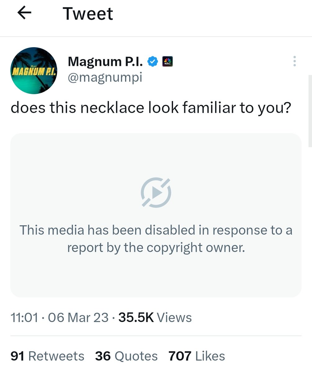 What is going on with Twitter??

Numbers of videos getting blocked all of a sudden. This was from the Official #MagnumPI and can't even see a thing. 😓😩😲🧐😤😩😖😫😣