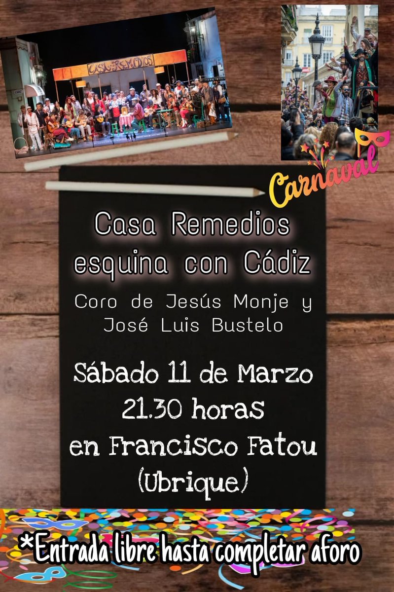 Este sábado, 11 de marzo, actuación del coro de Jesús Monje ‘Casa Remedios esquina con Cádiz’. Dará comienzo a las 21:30 horas en el IES Francisco Fatou con entrada libre hasta completar el aforo.