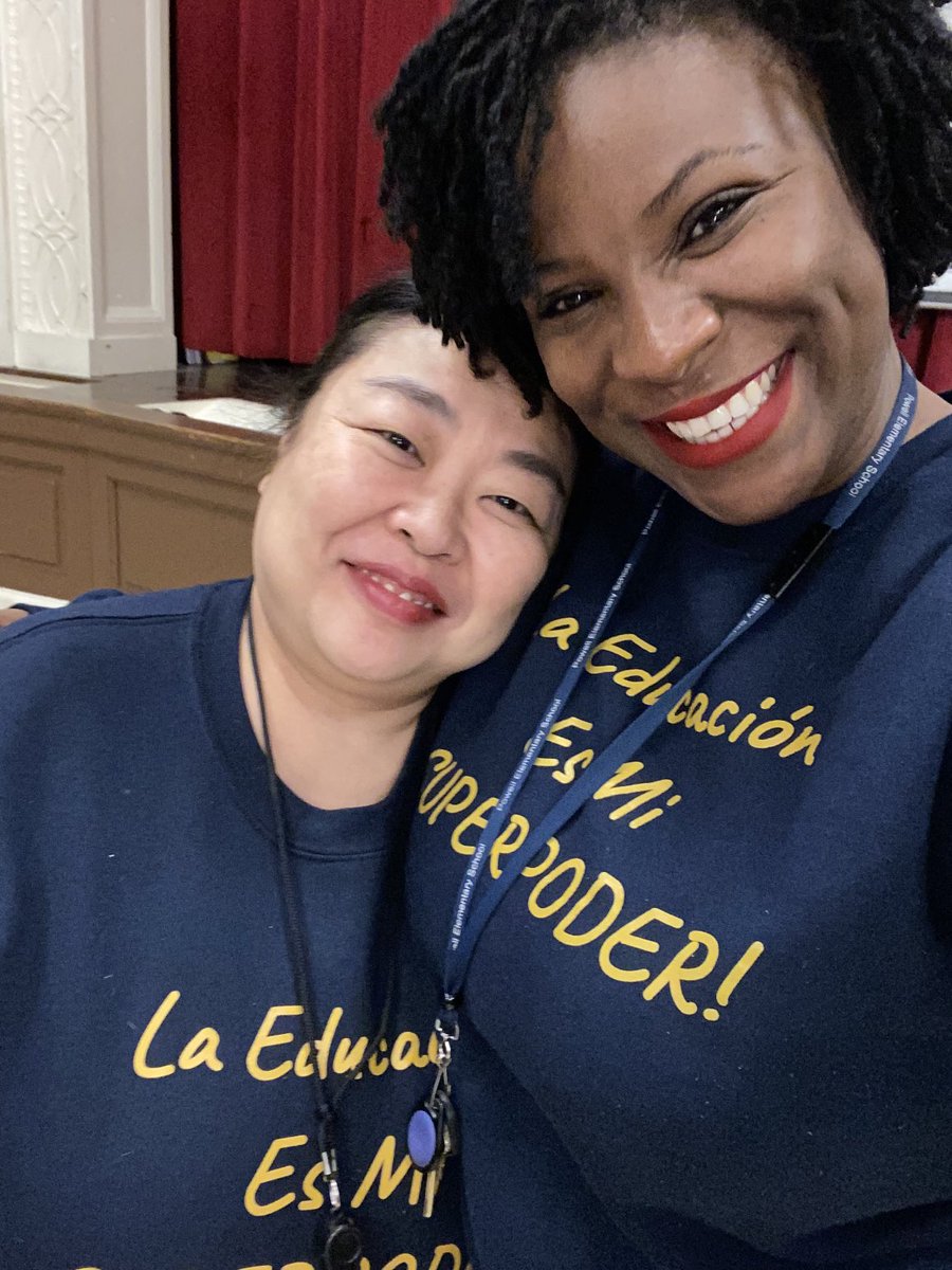 Matching sweatshirts. Matching breakfast duties. #twinning Mrs. Akaike is a DOPE  #musiceducator! It’s a pleasure working with her! ⁦@Powellelem⁩ Thank you, ⁦@LeaderinHeels⁩ for the 👕
