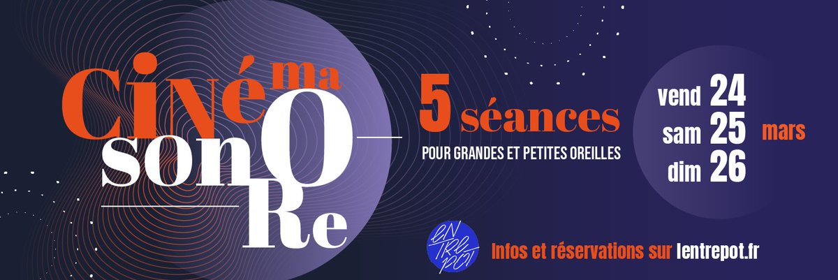 🗓️[Evénement]
<a href="/franceculture/">France Culture</a> vous propose de vivre une expérience unique : le cinéma sonore ! 
Du 24 au 26 mars, 5 créations pour petites et grandes 👂 sont à découvrir en son spatialisé au cinéma L’Entrepôt à Paris !
Programme et réservations ici 
➡️radiofrance.fr/franceculture/…
