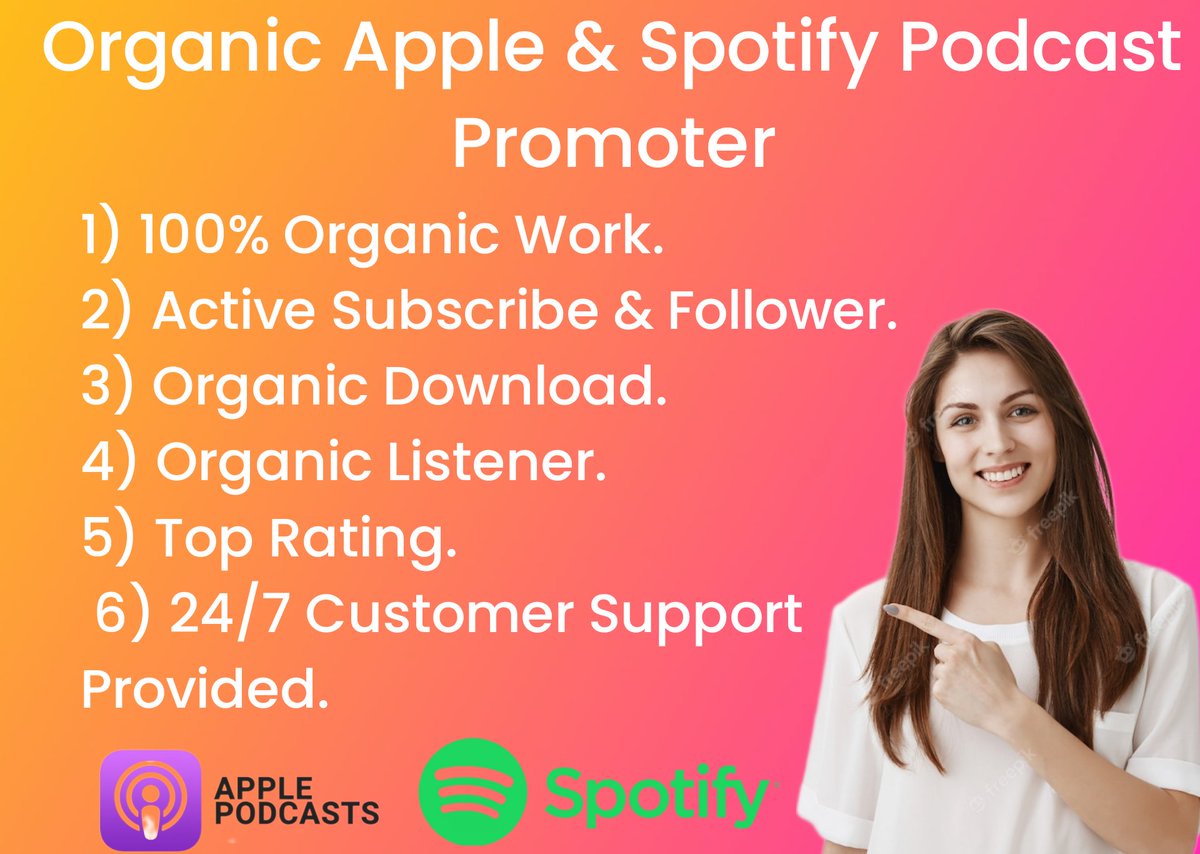 MdJoaddar's tweet image. How do we promote your podcast?
Our ads are based on social media marketing.
We will share your Apple Podcast on social media 
1. Organic listeners
2. Huge subscription
3. 100% real human traffic
4. Rating increased
5. Fast delivery work
6. 24/7 customer support
If you order me,