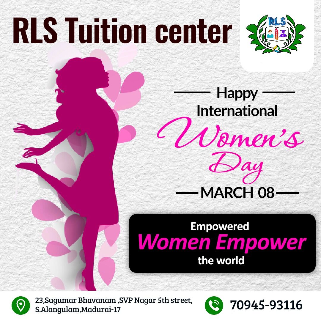 rlstuitionmdu's tweet image. Happy International day!

International Women's Day is celebrated annually on March 8th to recognize and honor the achievements of women around the world. 
#rlstuitioncenter #rlssugumar #happywomensday #internationalwomensday #womensday #happyinternationalwomensday #womencan