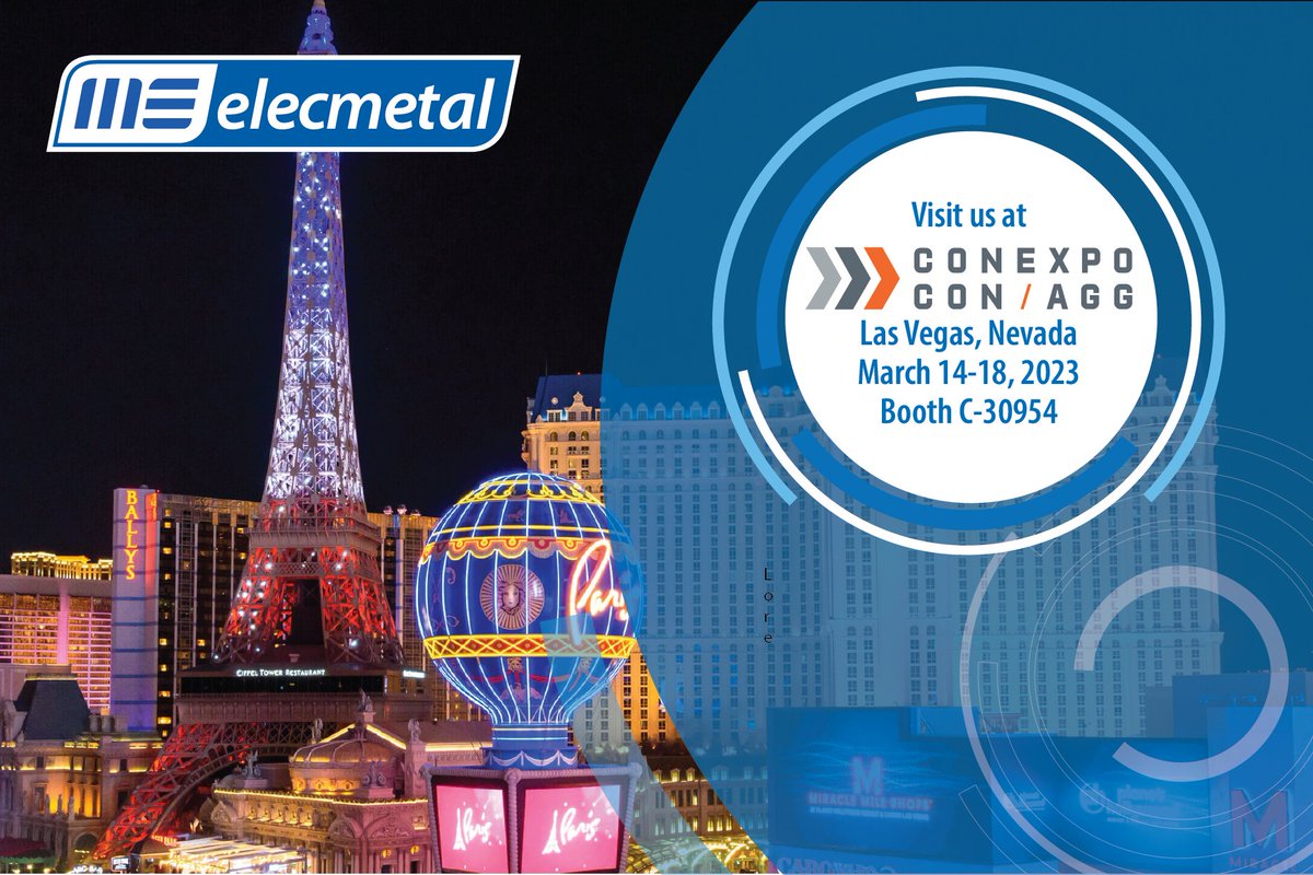MEElecmetal's tweet photo. CONEXPO-CON/AGG '23 is next week! Connect with the ME Elecmetal team in person at the Las Vegas Convention Center from March 14-18! We will be in Central Hall - Booth 30954. 
#MEElecmetal #CONEXPOCONAGG #Aggregates #NSSGA #Crushing #MEFITCrushing https://t.co/aWmOQVzK2S