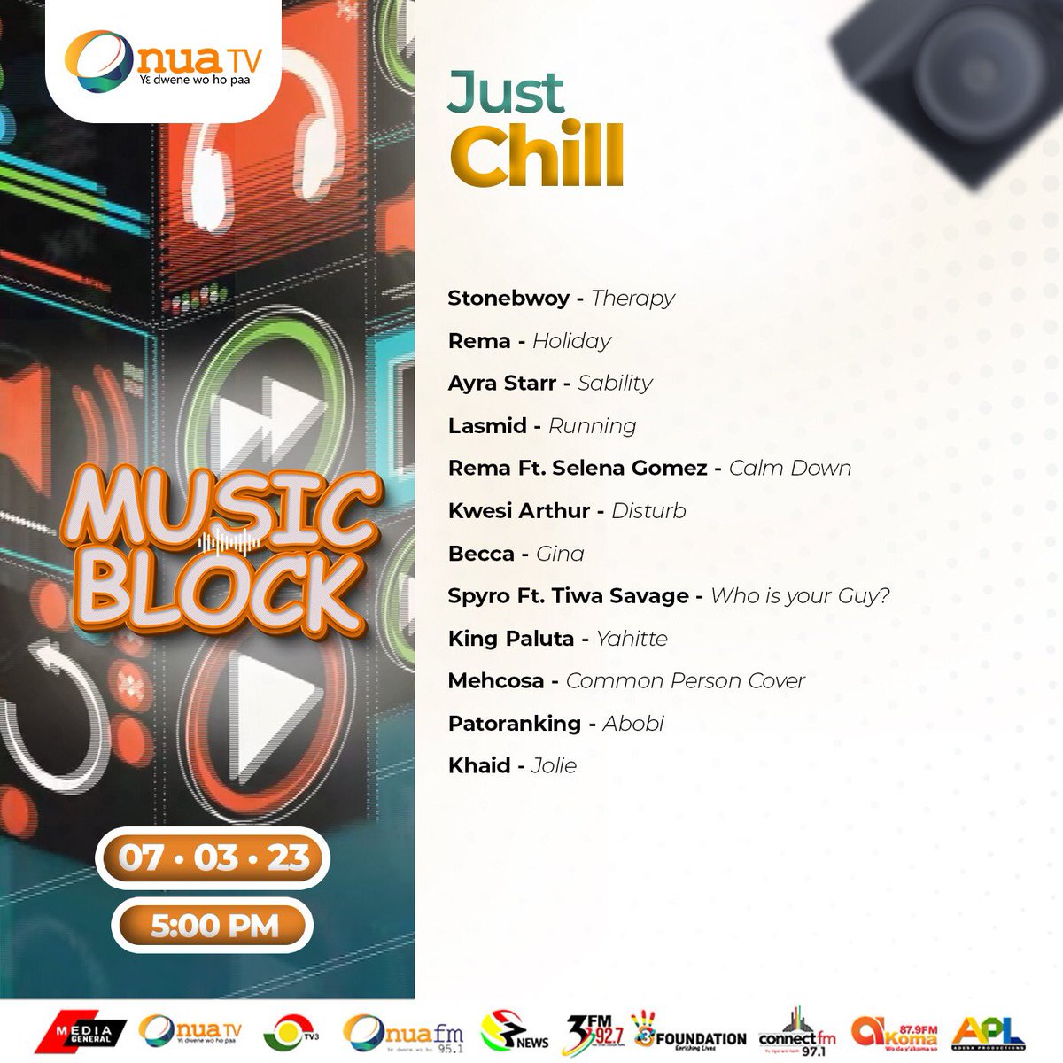 OnuaTV's tweet photo. Tune in to Onua #MusicBlock at 5pm and enjoy some just-chill music.
Don't miss it. #OnuaTV https://t.co/xXF5o2jp8i