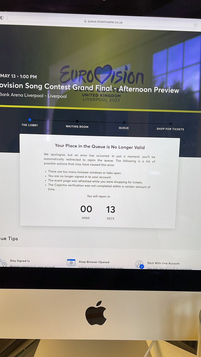 AlmostJones's tweet image. Absolute shambles. Queuing all morning. Get to 100 in the queue and then kicked out. @Ticketmaster should not be awarded these contracts. Not fit for purpose @Eurovision