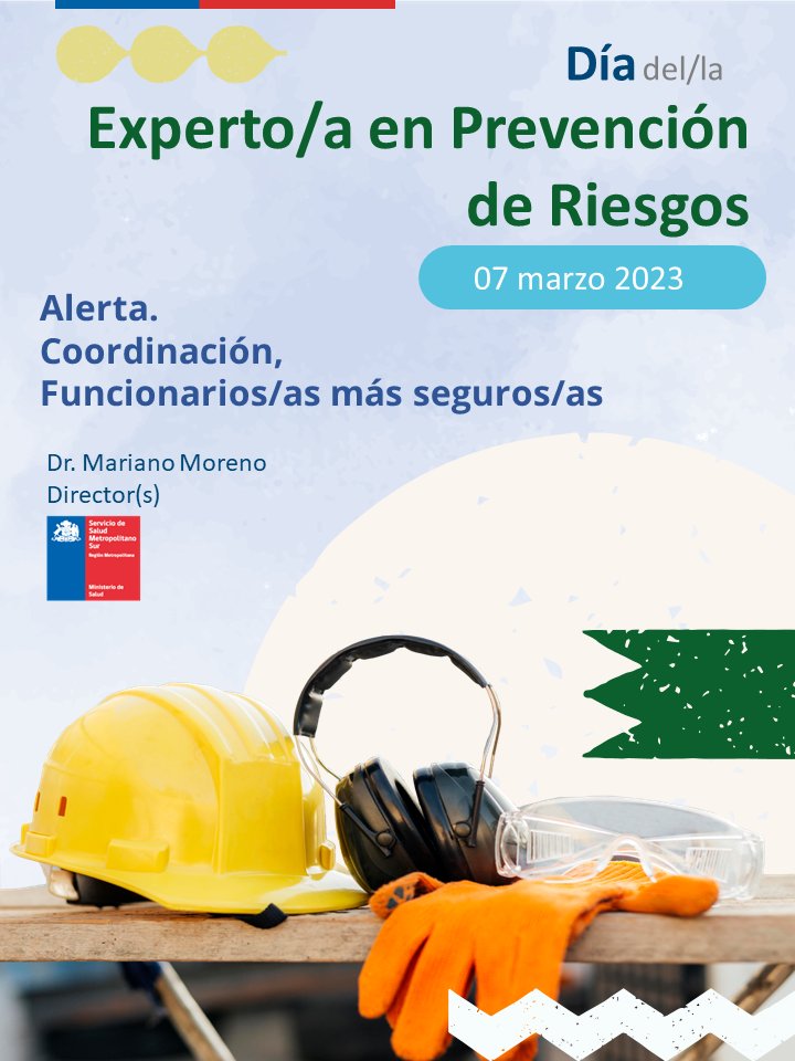 RedSSMS's tweet photo. En el Día del Prevencionista de Riesgos, saludamos a quienes velan por la seguridad y salud ocupacional en cada uno de los establecimientos de la #Redsur
¡Muchas Felicidades! https://t.co/gsiHvdi1hd