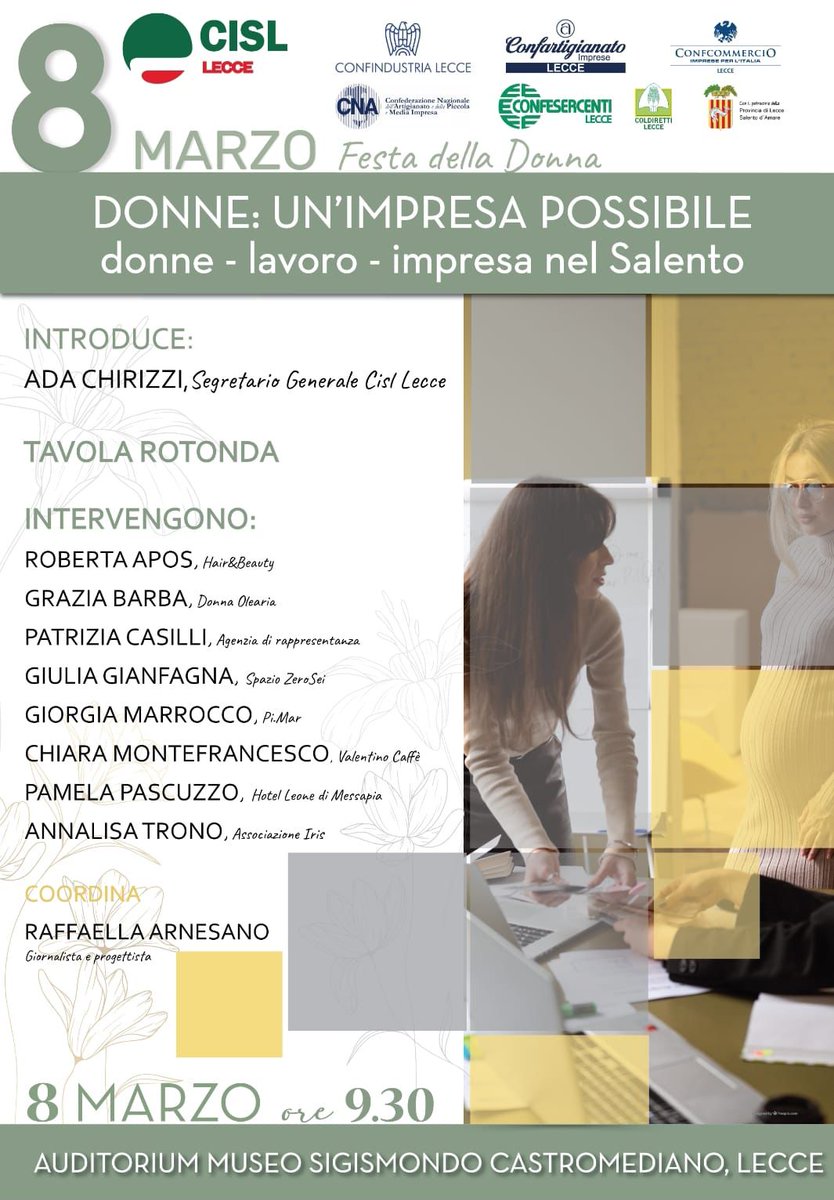 Per chi fosse interessato #8Marzo #donne #lavoro @MuCastromediano @CislLecce