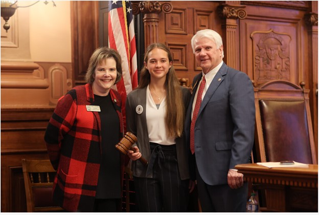 MaryJo Brown, 8th Grade Student at Creekland Middle School, was selected to participate in the Georgia House of Representatives’ Page Program, an exclusive opportunity offering Georgia’s students the opportunity to visit the State Capitol and serve the members of the House of Rep