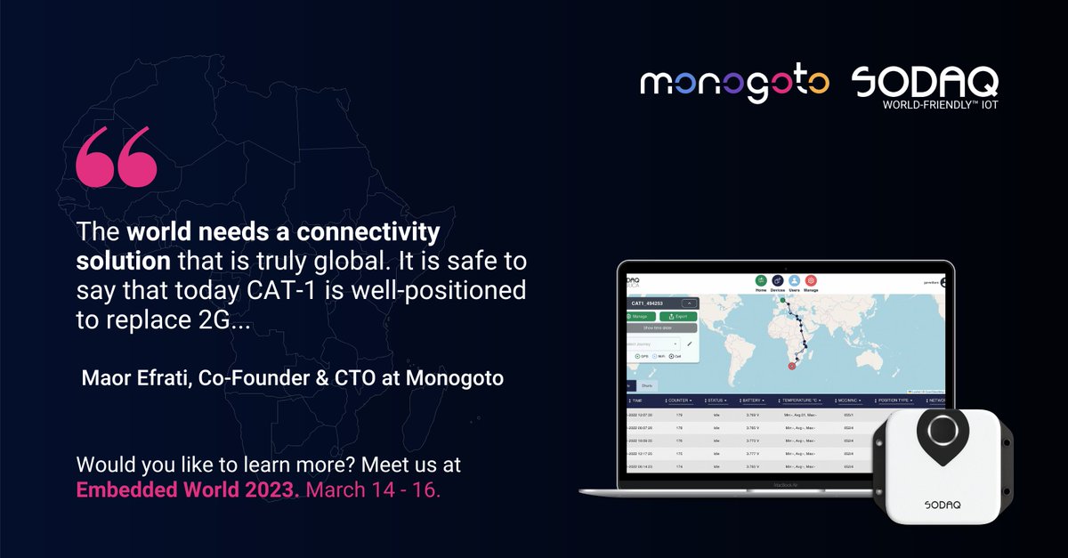 In a successful CAT-1 live test conducted across Europe and Africa, together with @monogoto_IoT we have demonstrated the feasibility of CAT-1 as a coverage solution for global connectivity. Discover more at hubs.ly/Q01FB9bm0 or visit us at <a href="/embedded_world/">embedded world</a> at booth 3-210.