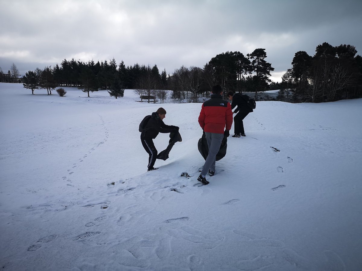 Snaw day with the boys group. Black bags are the way to go apparently. Good fun had, and plenty running up and down to keep them fit. #youthworkchangeslives @ArranPTG @ElginHighHT @buchan_june