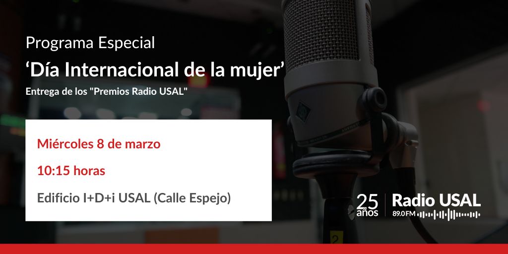 #8DeMarzo | <a href="/RadioUSAL/">Radio USAL</a> emite un programa especial con motivo del Día Internacional de la Mujer y entrega los premios de su 25 aniversario.

🕙10.00 horas, inicio del programa. 12.00 horas, entrega de premios.
📍Hall del Edificio I+D+i USAL.

➡️saladeprensa.usal.es/node/136122