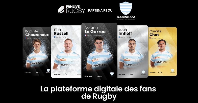 racing92's tweet photo. Le Racing 92 s’engage avec @FanliveRugbyFR, un gage fort de confiance pour construire la première plateforme interactive Play &amp; own dédiée aux fans de rugby.