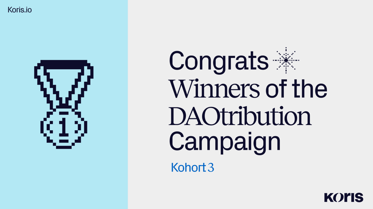 Drumroll please 🥁 — we are thrilled to announce the winners of the 3rd Kohort of the DAOtribution Grants Campaign 🎉

Congrats to <a href="/MonkexNFT/">Monkex Coffee Shop Club ☕</a> for taking the top spot, and runner ups <a href="/DAOvc_Official/">DAO.vc</a> and @AstraceAstro 🏆

They will now have access to KORIS to create their DACs!