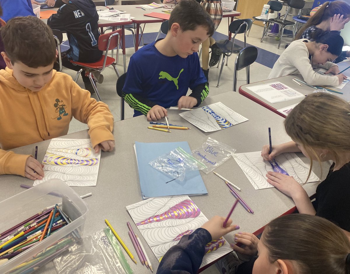 Ms_Stomber's tweet photo. 4th graders are taking their knowledge of color values and shading to the next level in their optical illusion artworks! #optart #opticalillusion #art #elementary #color #value #shading #happy #learning #weloveart @BLE_Chiefs @MassapequaPS @FPAMassapequa https://t.co/rPrDUrREHH
