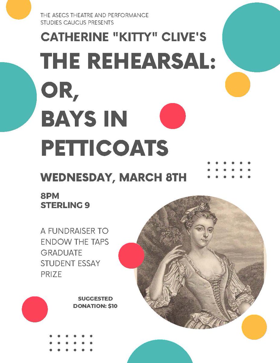 @ASECSTaPS (@asecstaps) on Twitter photo Join us for our staged reading of Kitty Clive's "The Rehearsal" tomorrow night at #ASECS2023.
We'll have a bar and will be taking donations for our Graduate Student Essay Prize. No pre-registration necessary; we've got plenty of room! <a href="/ASECSOffice/">ASECS Office</a> <a href="/ASECSWomen/">ASECS Women's Caucus</a> @asecsgrad Join us for our staged reading of Kitty Clive's "The Rehearsal" tomorrow night at #ASECS2023.
We'll have a bar and will be taking donations for our Graduate Student Essay Prize. No pre-registration necessary; we've got plenty of room! <a href="/ASECSOffice/">ASECS Office</a> <a href="/ASECSWomen/">ASECS Women's Caucus</a> @asecsgrad