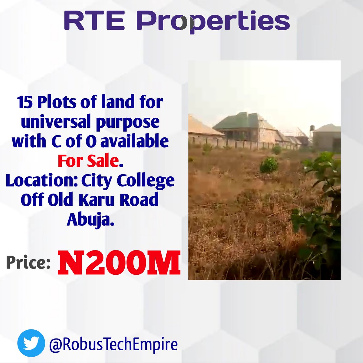 RobusTechEmpire's tweet image. 15 PLOTS OF LAND FOR UNIVERSAL PURPOSE FOR SALE. 
C OF O AVAILABLE.
LOCATION: CITY COLLEGE

REAL ESTATE INEC ELECTION