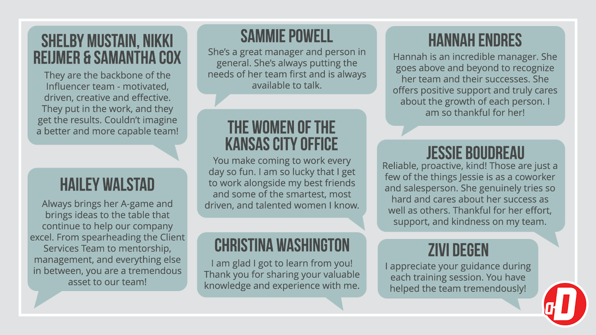 Division__d's tweet photo. It's International Women's Day!
We want to take a moment to share some employee shoutouts from the incredible women at Division-D. Your work never goes unnoticed!
Thank you for all that you do! π·
#ThisIsDivD #WomensHistory #InternationalWomensDay https://t.co/Cu8Mt7Fth8