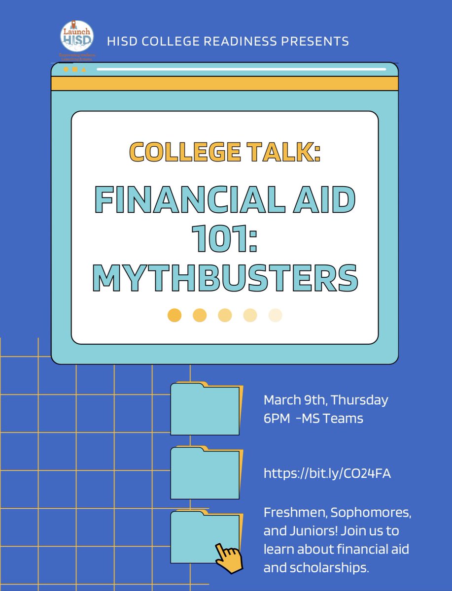 The CR Financial Aid Committee is hosting “Financial Aid 101: MythBusters” on Thursday, March 9th  at 6:00 pm via MS Teams. Participants will receive info. regarding what financial aid is and debunking the common misconceptions students and parents hear.   bit.ly/CO24FA