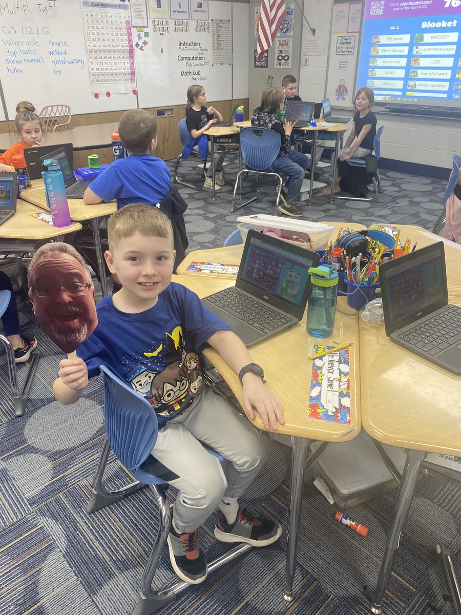 BaptieGretchen's tweet photo. Today Mr. Baker “joined” us for math stations and a Blooket about our Harlem Renaissance vocabulary! #thirdgraderocks #teambaker #wearemadisonblue #mathstations https://t.co/MhiRsDVuvO
