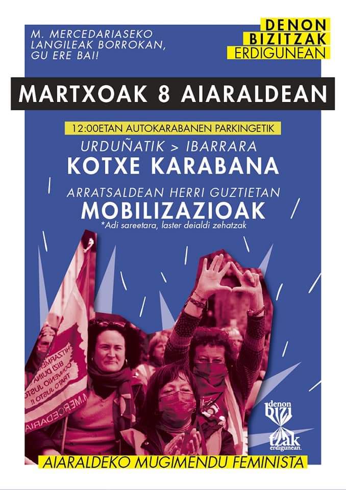 LABaiara's tweet image. Zaintzen egungo antolaketa soziala eraldatu behar da
Zerbitzuak publifikatu eta zaintza lanak duindu!
#DenonBizitzakErdigunean

Bihar goizean kotxe karabana eta arratsaldean Aiaraldeko herrietan mobilizazioak! 
#Martxoak8

@SOSmercedarias langileak borrokan, feministok ere bai!