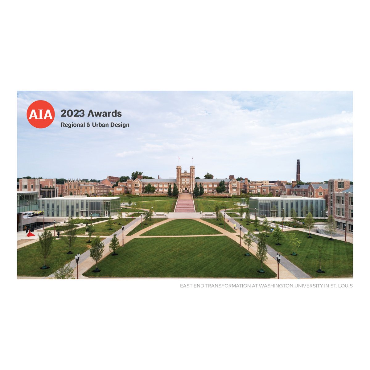 We are excited to share that the East End Transformation at @WUSTL has been honored with the 2023 AIA Regional & Urban Design Award, one of the most significant urban planning awards presented by @AIANational Read the full story here: bit.ly/3mvnlxu @KIERANTMBERLK
