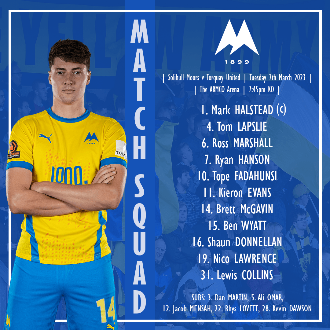 TUFC1899's tweet photo. 🟡 #tufc side to face Solihull Moors this evening…

#SOLTOR https://t.co/zQn6fEOIom