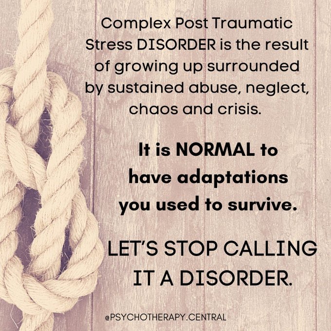 Complex post-traumatic stress disorder (complex PTSD, sometimes abbreviated to c-PTSD or CPTSD) is a condition where you experience some symptoms of PTSD along with some additional symptoms, such as: difficulty controlling your emotions. feeling very angry or distrustful towards the world.

What is complex PTSD? - Mind