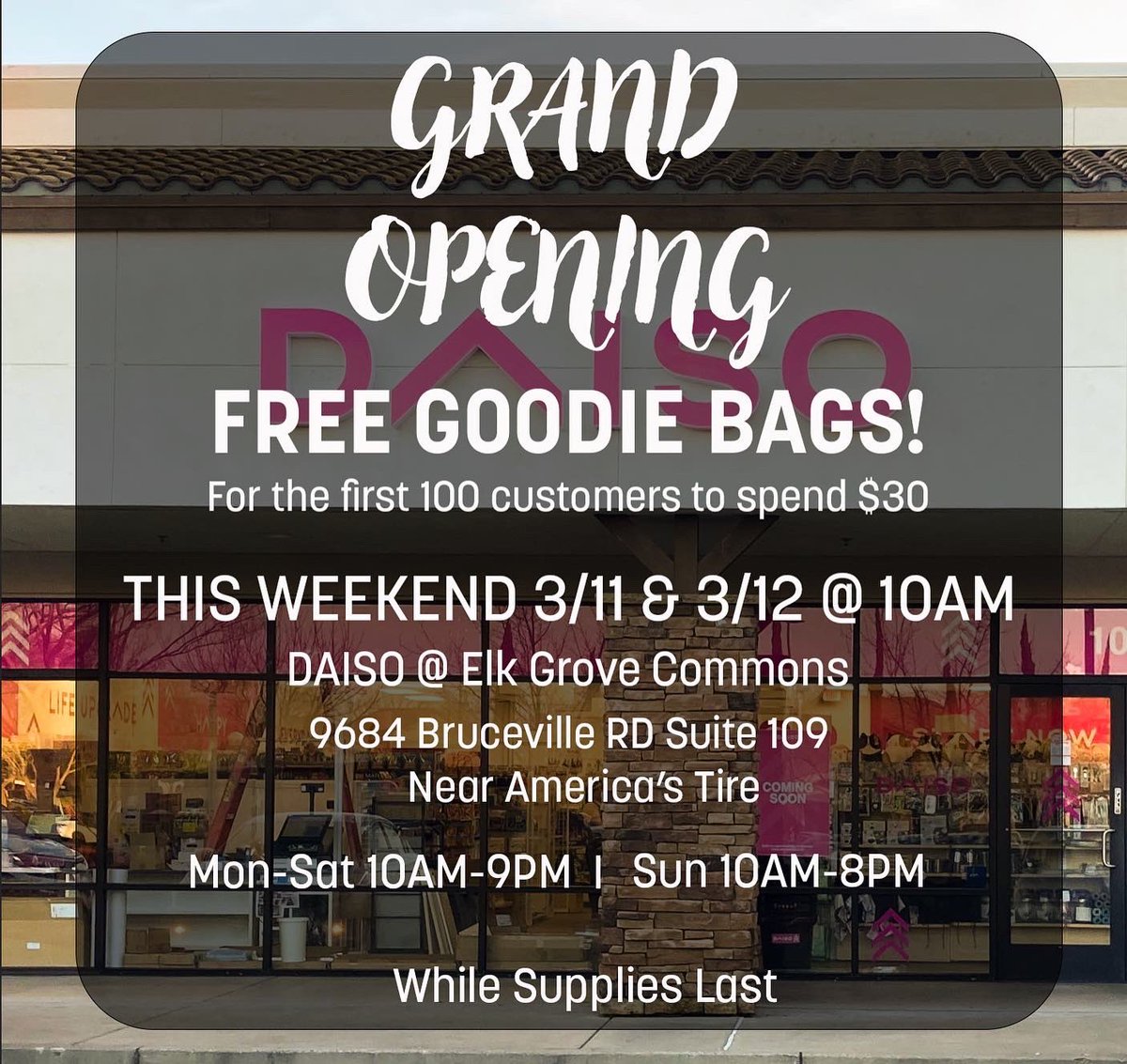 Daiso USA Official on Twitter "📣Opening at Elk Grove Commons!📣 Doors