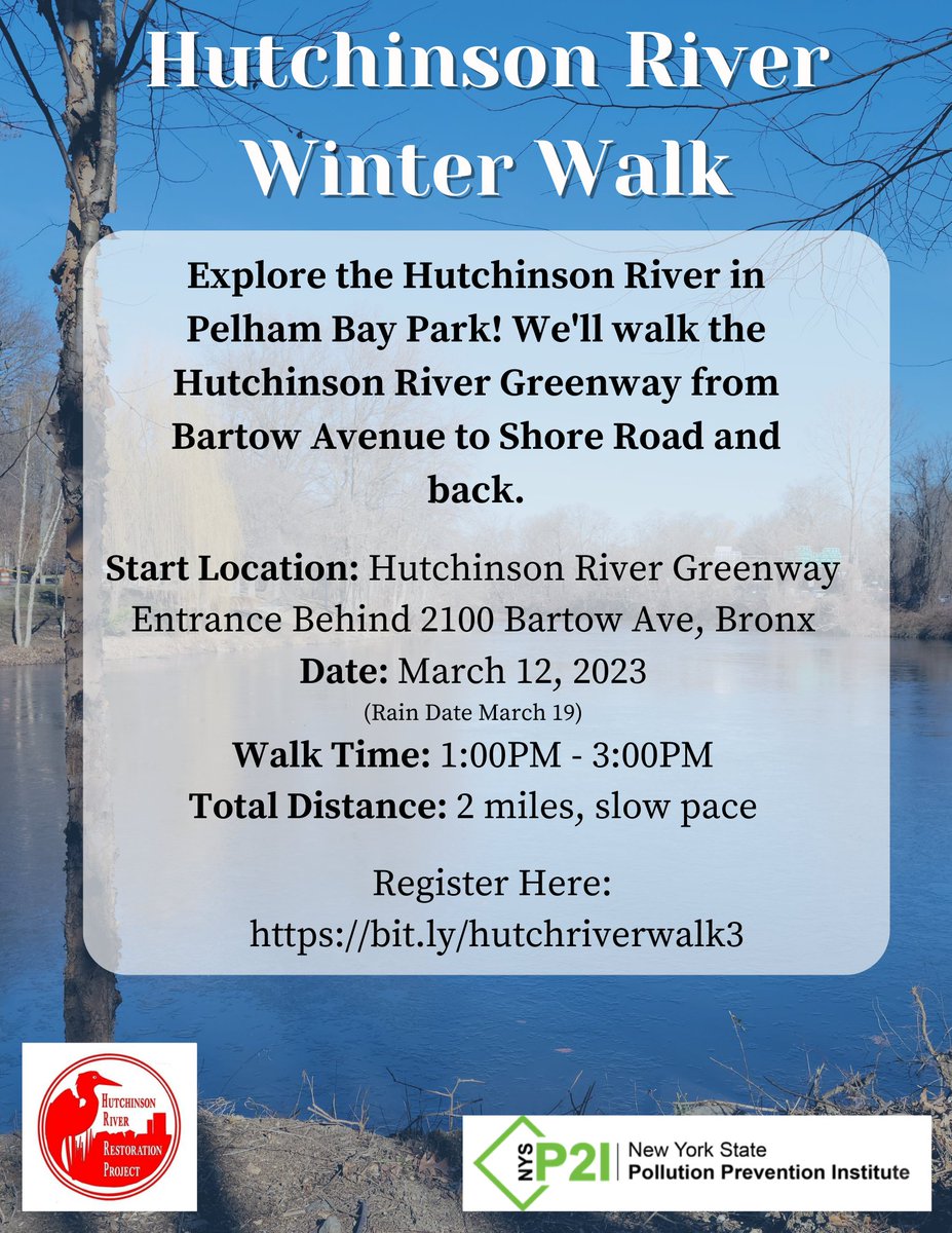 Join our friends, the Hutchinson River Restoration Project, for a winter walk near the water this Sunday! Register online: bit.ly/hutchriverwalk3