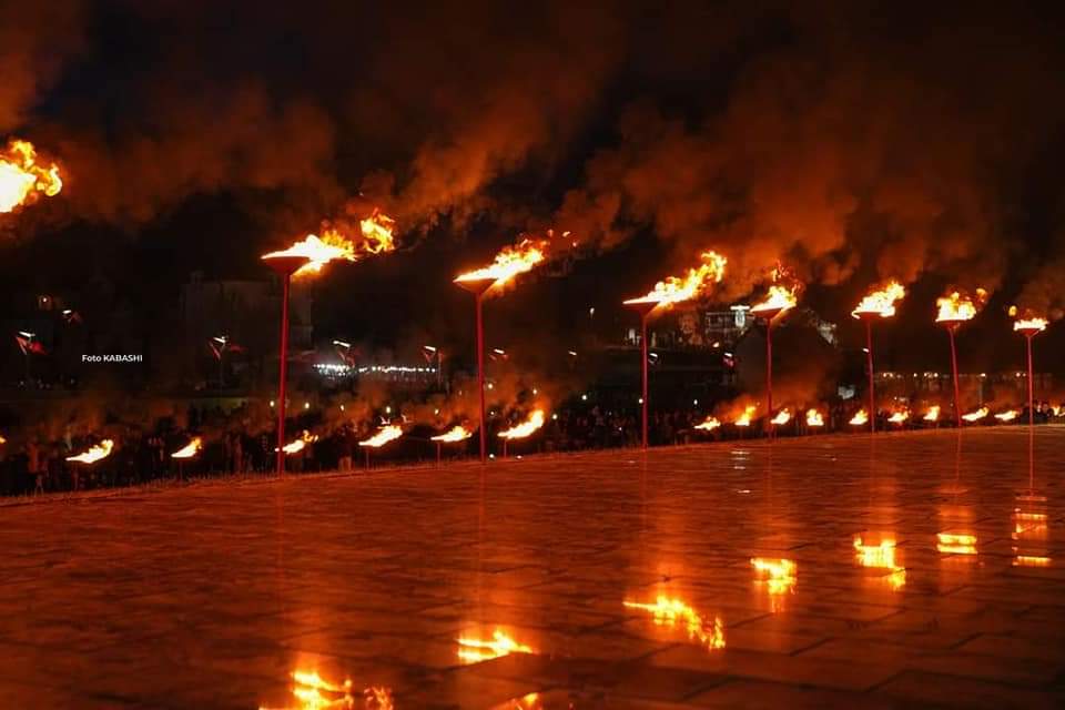 admirim's tweet photo. The Adem Jashari Memorial Complex in Prekaz, Kosovo, tonight. 

A powerful reminder that the flame of liberty cannot be extinguished, and no darkness can overcome its light. 

The forces of freedom and justice will always prevail over tyranny and oppression. https://t.co/eL9RnUrvTr