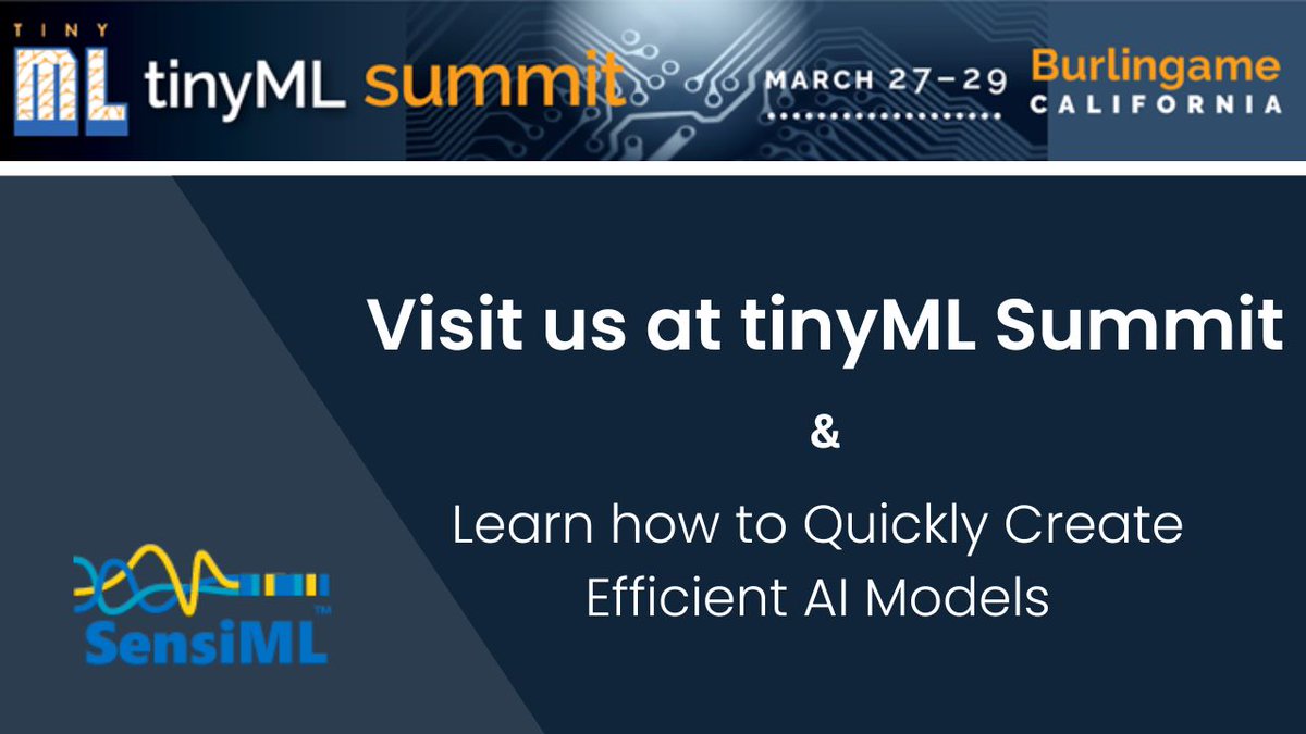 We look forward to meeting you at tinyML Summit. We will showcase SensiML Analytics Toolkit - A tool that makes it easy to label and manage real-world datasets for tiny sensors. @TinymlF @TinyMLClub @tinymlaspirants #ArtificialIntelligence #MachineLearning
