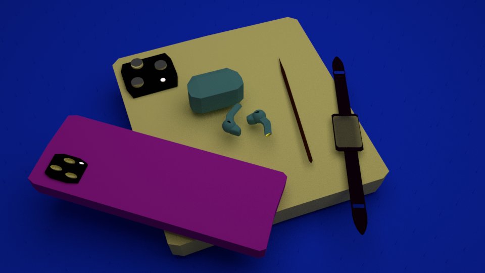 This is a picture of some electronic devices that I modeled in blender 3d they are a tablet, cellphone, Bluetooth headset and case, tablet pen and smartwatch.
#art #blender3d #photo #table #cellphone #bluetoothheadphones #tabletpen #smartwatch