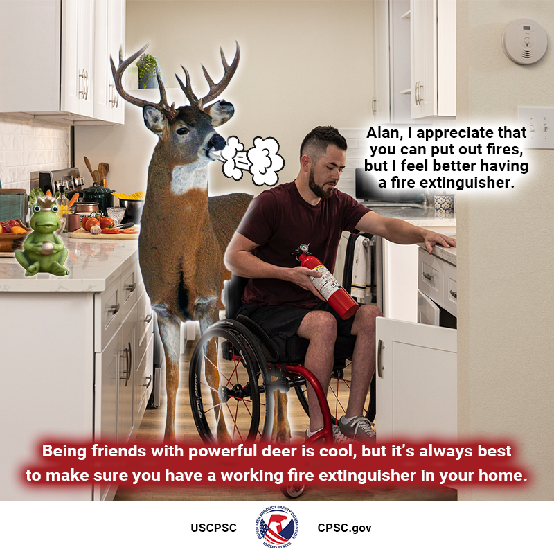 USCPSC's tweet photo. Always have a working fire extinguisher in your home. https://t.co/fLthdH6Fzb
