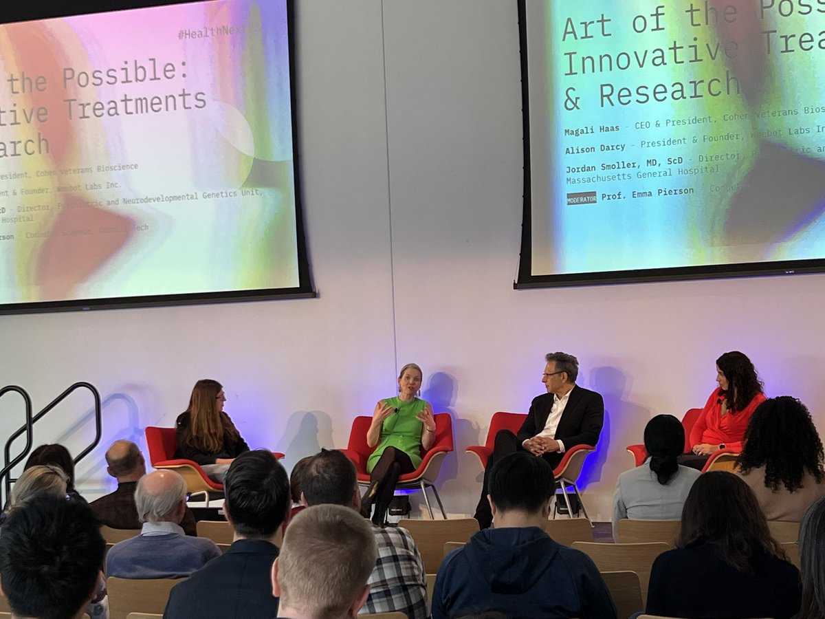 Our job is to elevate human capabilities in delivering care by creating digital mental health tools that are good at establishing effective therapeutic relationships with patients.  <a href="/alisonmdarcy/">Alison Darcy</a> of <a href="/HiWoebot/">Woebot</a> #HealthNext23