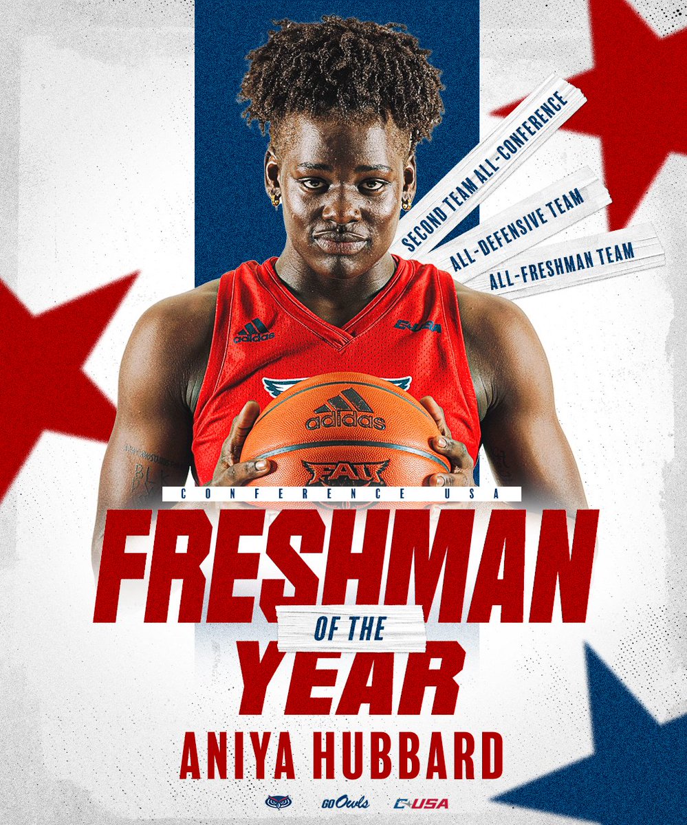 FAUWBB's tweet photo. 𝐂-𝐔𝐒𝐀 𝐅𝐫𝐞𝐬𝐡𝐦𝐚𝐧 𝐨𝐟 𝐭𝐡𝐞 𝐘𝐞𝐚𝐫

That’s our #️⃣2️⃣‼️

» FAU’s first-ever Freshman of the Year
» C-USA All-Conference Second Team
» C-USA All-Defensive Team
» C-USA All-Freshman Team

📰 https://t.co/7b67iAeChE

#WinningInParadise https://t.co/0VxDKo9uct