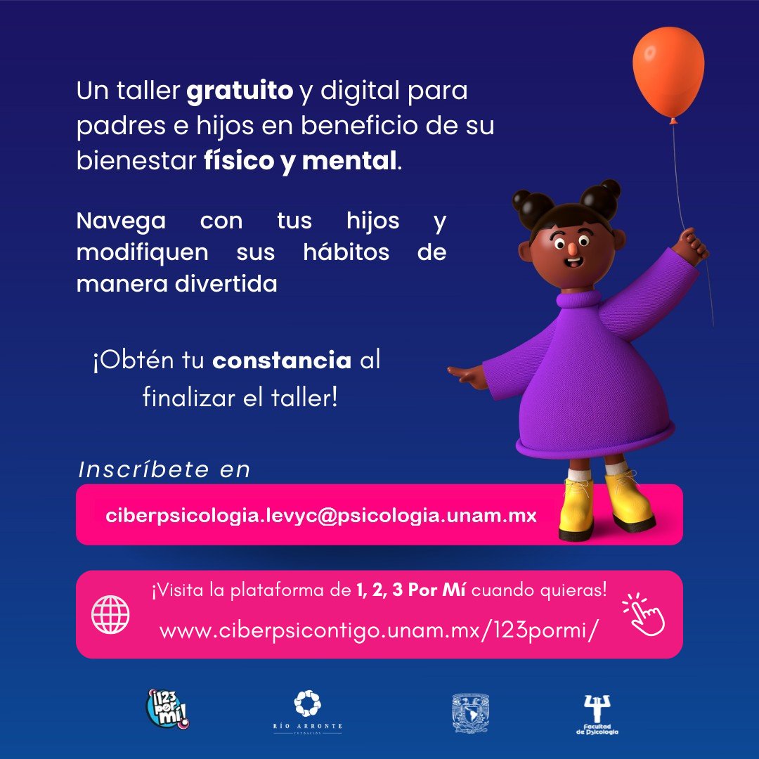 123Pormi2020's tweet photo. ¿Eres padre de familia? Participa en el Taller Virtual "Navegando Contra el Riesgo", donde a través de la plataforma de "1,2,3 Por Mí" te ayudarán a prevenir la obesidad infantil, mejorando los hábitos alimenticios y actividad física de tus hijos. ¡GRATIS!✨

#UNAM #Salud #Hijos https://t.co/KOLSBwSRJY