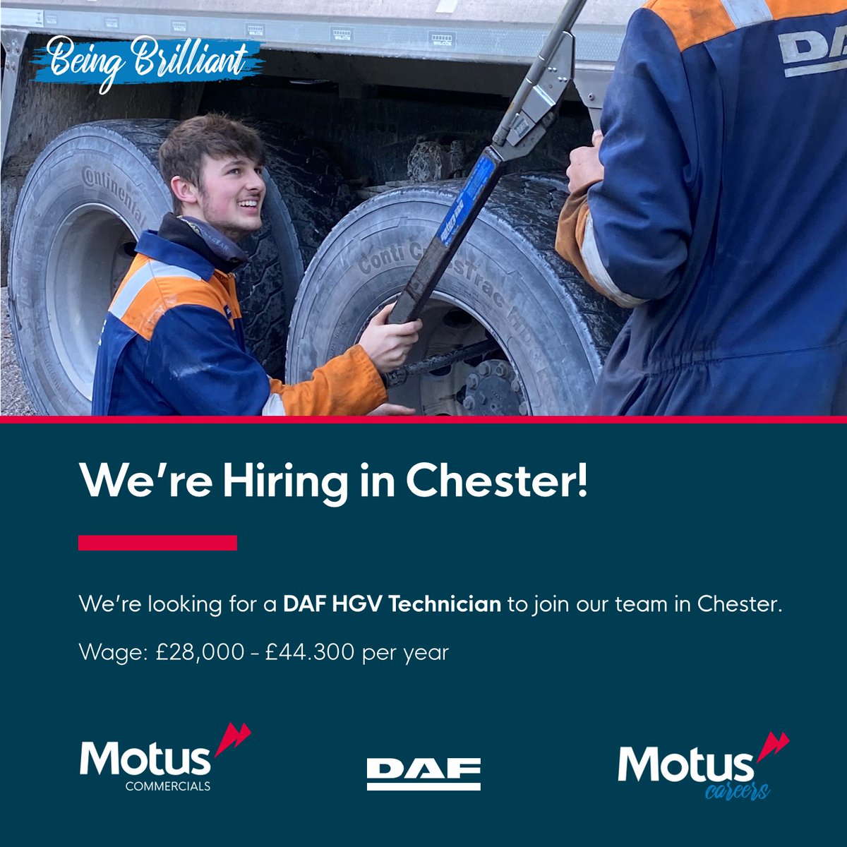 ⭐We're looking for a #DAF #HGVTechnician in #Chester⭐

APPLY NOW ➡️ indeedhi.re/3mxfNKu

#Jobs #JobSearch #JobAlert #Hiring #Careers #ChesterJobs #Deeside #DeesideJobs #Technician #TruckMechanic #AutomotiveJobs #DAFJobs #TeamMotus #MotusCommercials #MotusCommercialsCareers